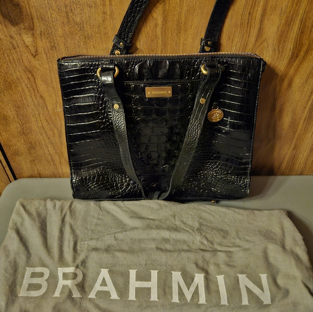 Brahmin black leather satchel, vintage